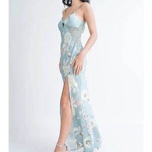 Elegant Floral Blue Dress